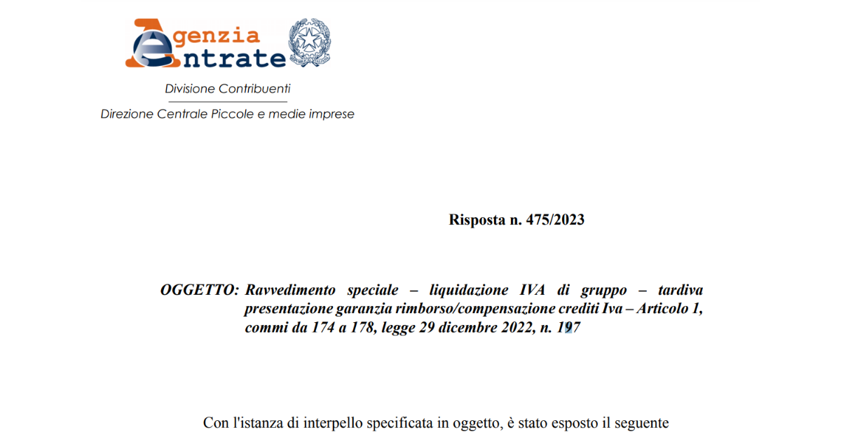 Ravvedimento Speciale Per Violazioni Su Liquidazione IVA Di Gruppo