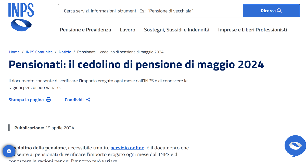 Cedolino Pensione INPS Maggio 2024 Online I Dettagli Su Importo E