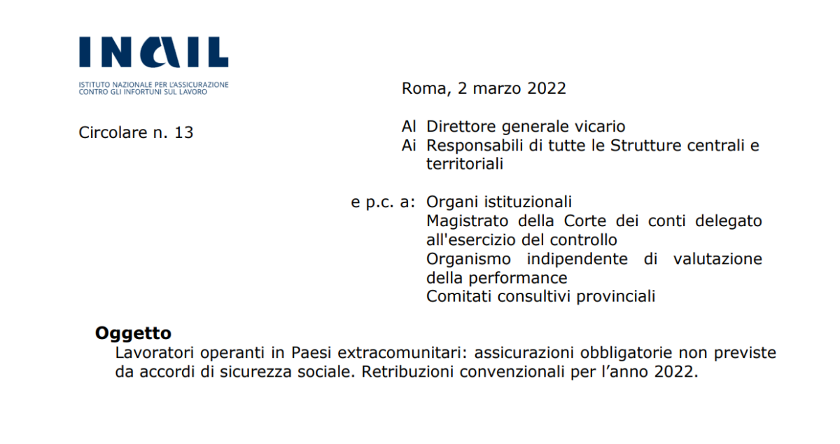 Assicurazione INAIL 2022, le retribuzioni convenzionali per i