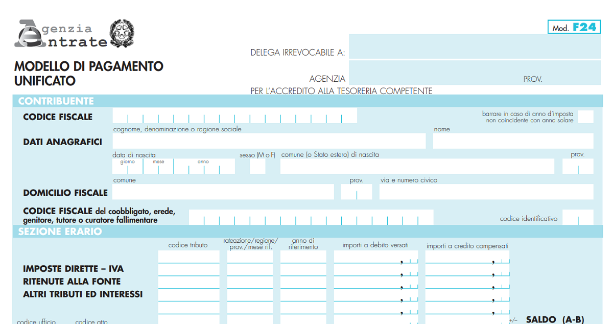 Modello F24 per il pagamento di imposte, tasse e contributi si allunga