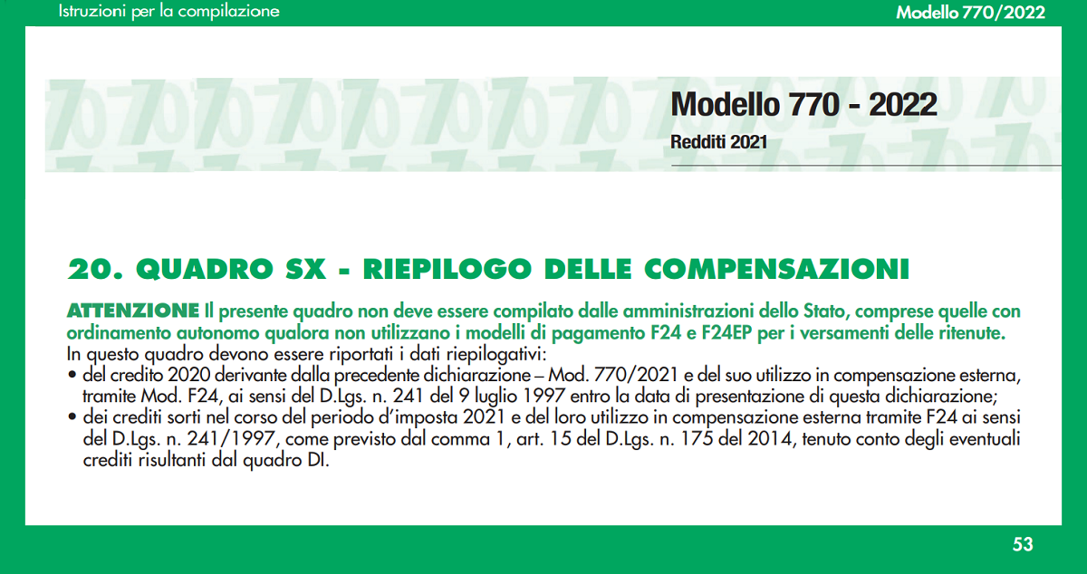 Quadro SX Modello 770/2022: Regole Per La Compilazione