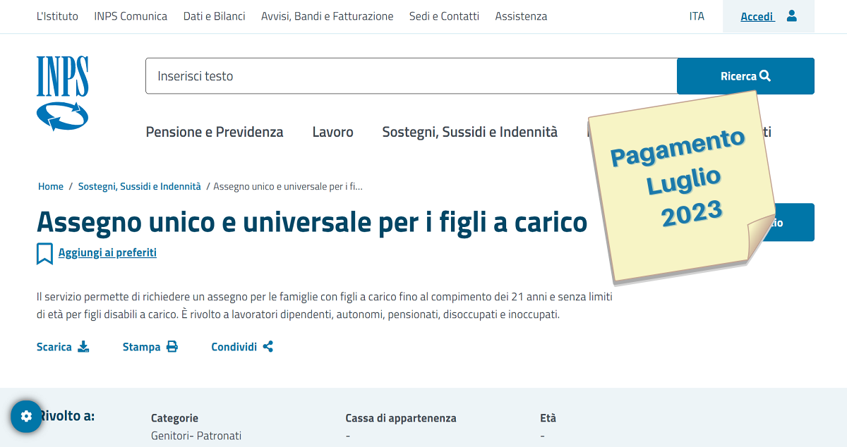 Pagamento Assegno Unico Luglio In Arrivo I Versamenti Inps Ufficiale La Nuova Maggiorazione