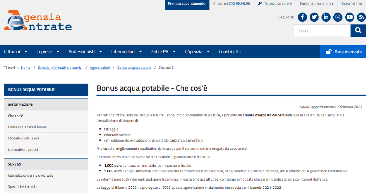 Bonus acqua potabile 2024: risparmiare tutelando l'ambiente