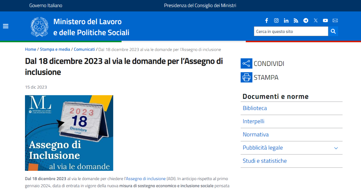 Assegno Di Inclusione: Domande Al Via Dal 18 Dicembre 2023