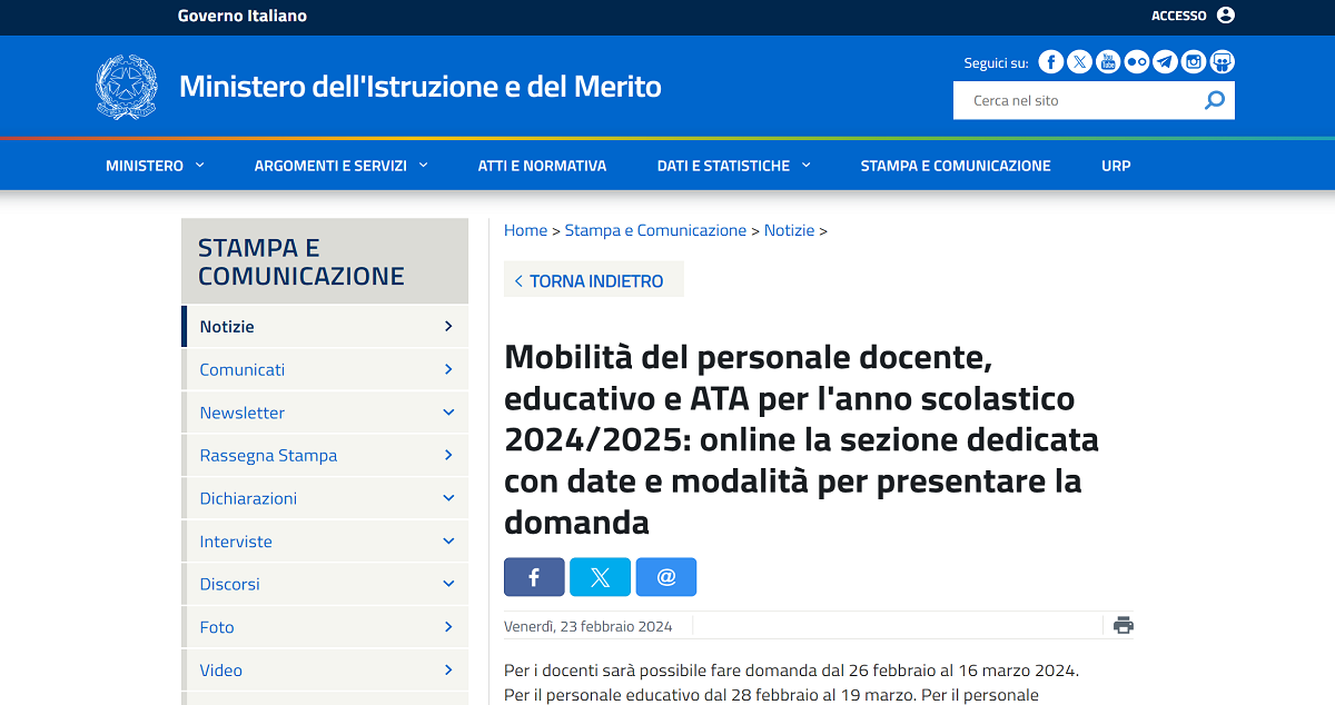 Mobilità docenti 2024/2025 domande dal 26 febbraio, istruzioni e scadenze