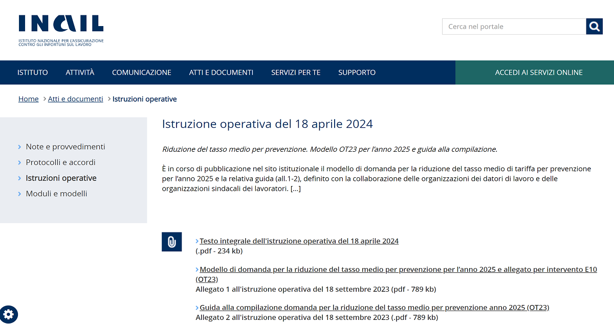 Riduzione dei premi INAIL le novità del modello OT23 per il 2025