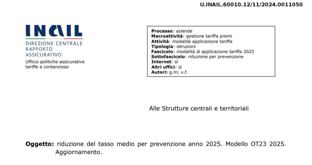 Modello OT23/2025 le nuove istruzioni INAIL sulla micro formazione