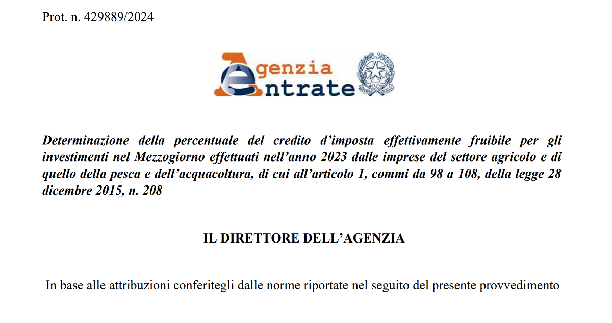 Credito D’imposta ZES Agricoltura: Fissata La Percentuale Per La Fruizione