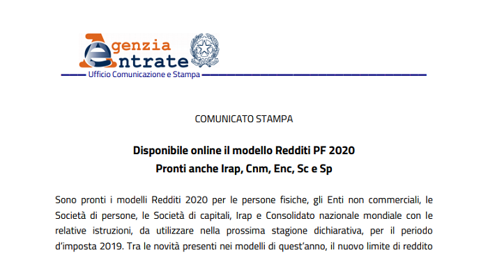 Dichiarazione Dei Redditi 2020, Pronti I Modelli Definitivi: Tutte Le ...