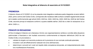 La nota integrativa del bilancio d'esercizio